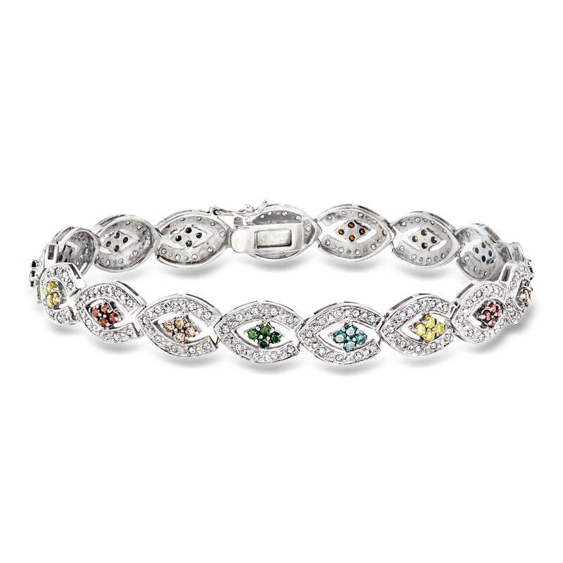 14kt white gold diamond link bracelet with multicolored oval stones
