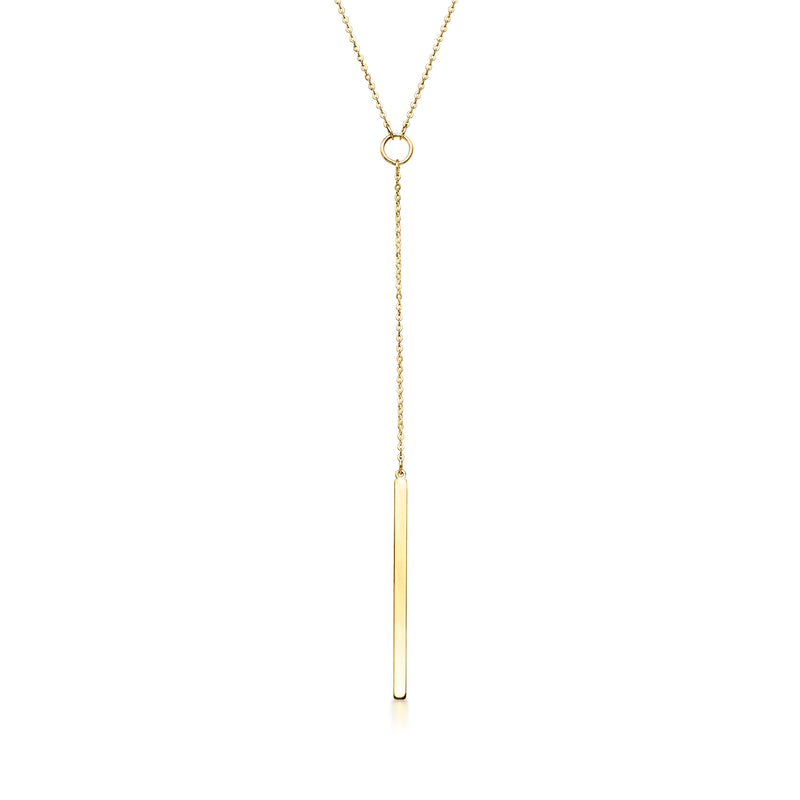 10kt yellow gold Y-necklace with long linear bar pendant