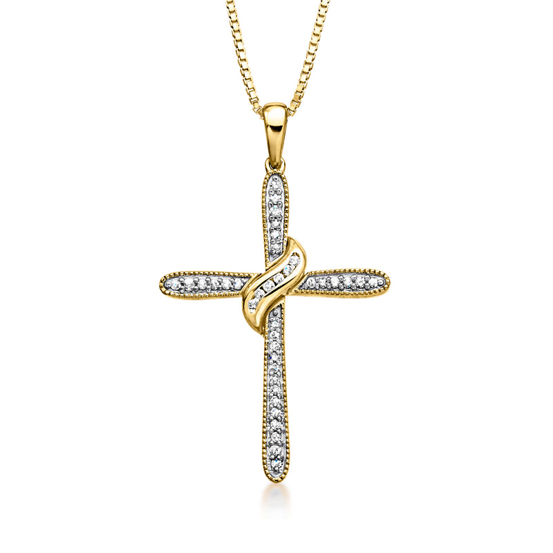 Diamond cross pendant necklace in 18kt gold over sterling with pavé-set stones