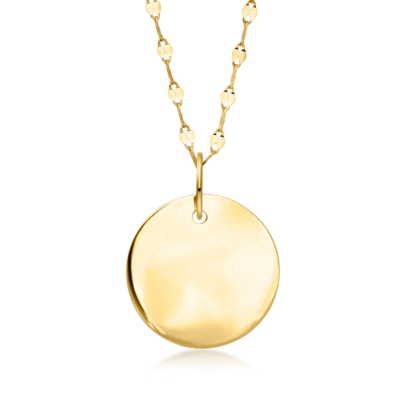 10kt yellow gold round disc pendant necklace, fine chain