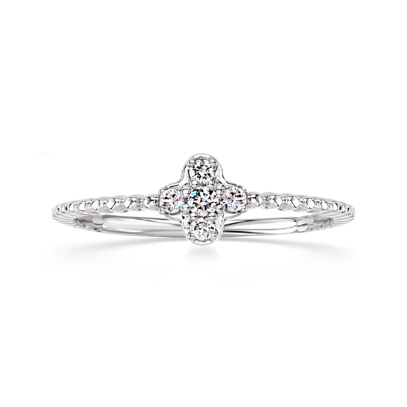 Sterling silver floral lab-grown diamond ring, three-stone cluster