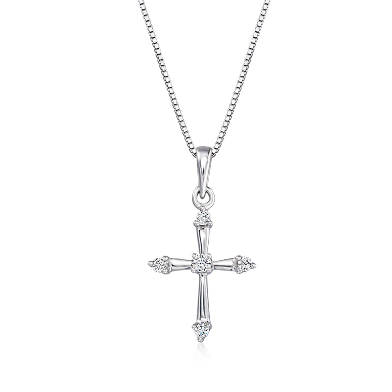 Sterling silver cross pendant necklace with small lab-grown diamond accents