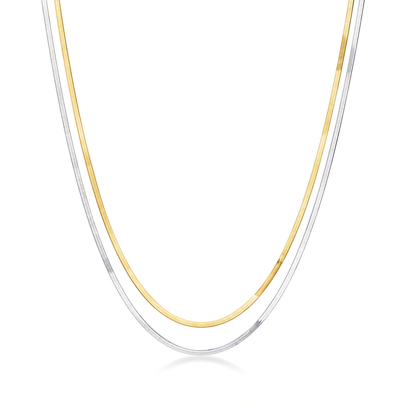 Two-strand herringbone necklace in sterling silver with gold-over-silver trim