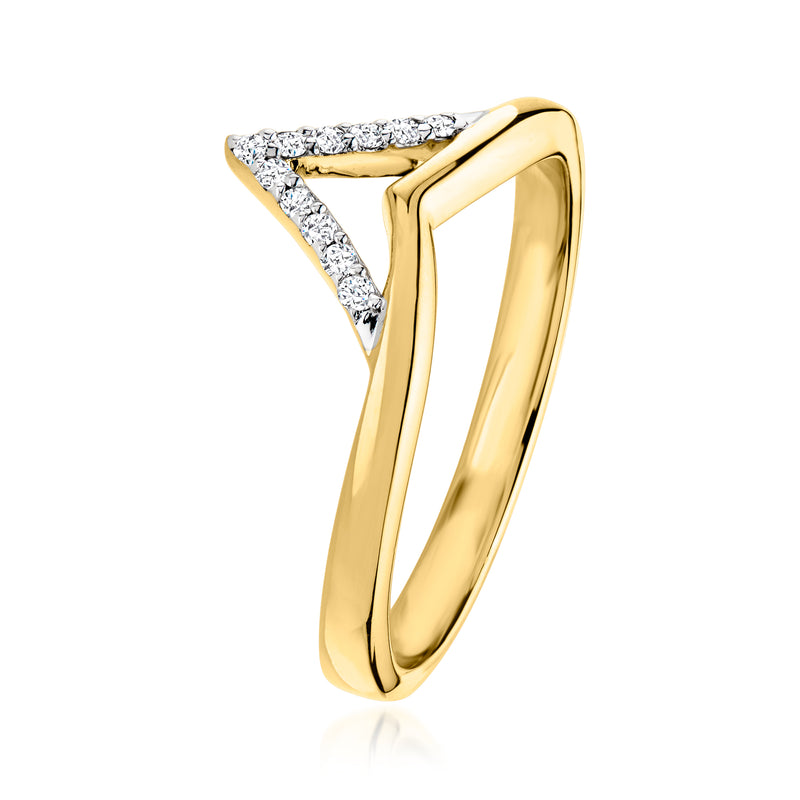 Geometric gold ring with diamond pavé accent