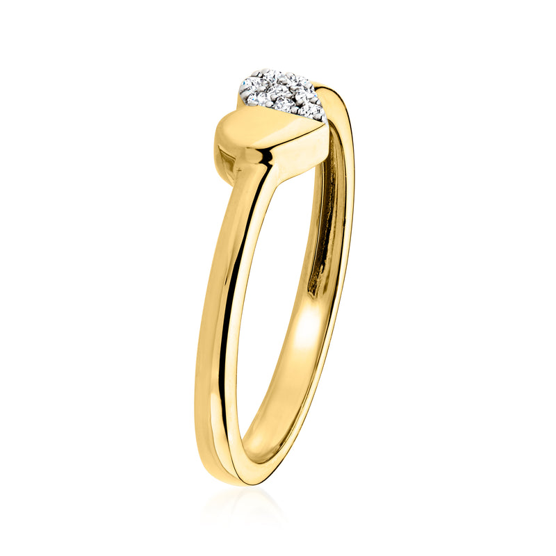 Gold heart diamond cluster ring with rounded stones on slim band