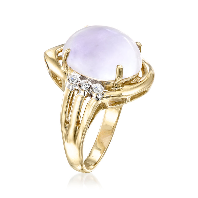 14kt yellow gold ring with oval lavender cabochon and round diamond band