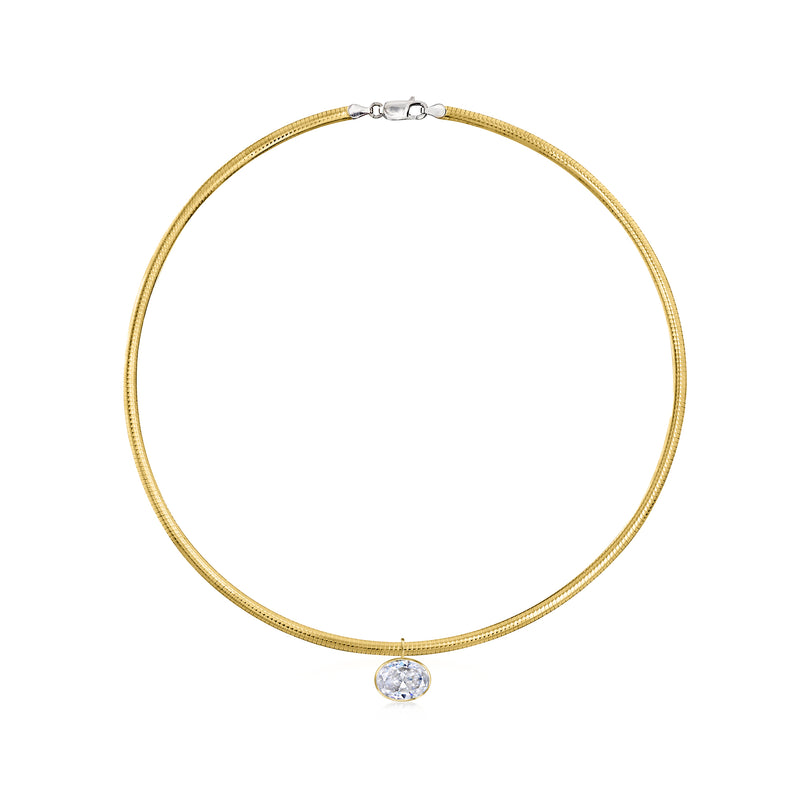 Gold-tone omega necklace with round CZ bezel pendant