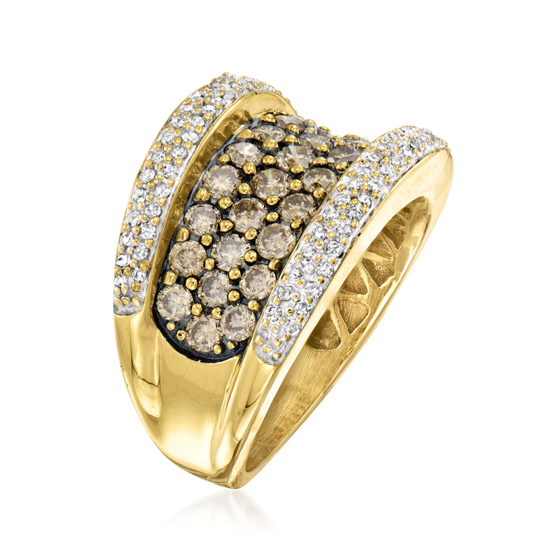 Vintage 14kt yellow gold ring with brown and white diamonds, size 8