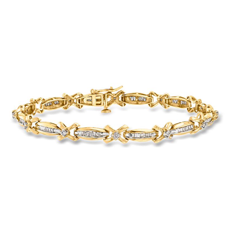 14kt yellow gold diamond X bracelet with linked oval stones