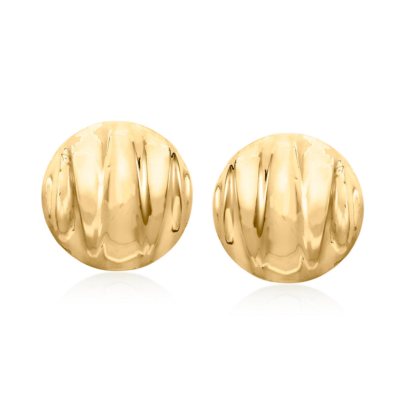 14kt yellow gold ridged dome clip earrings, matching pair