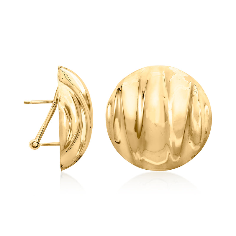 14kt yellow gold ridged dome earrings with visible post back