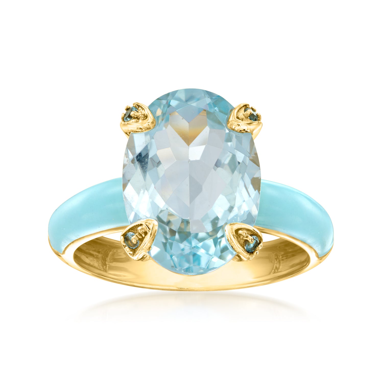6.25 Carat Sky Blue Topaz Ring with Swiss Blue Topaz and Pastel Blue Enamel in 18kt Gold Over Sterling