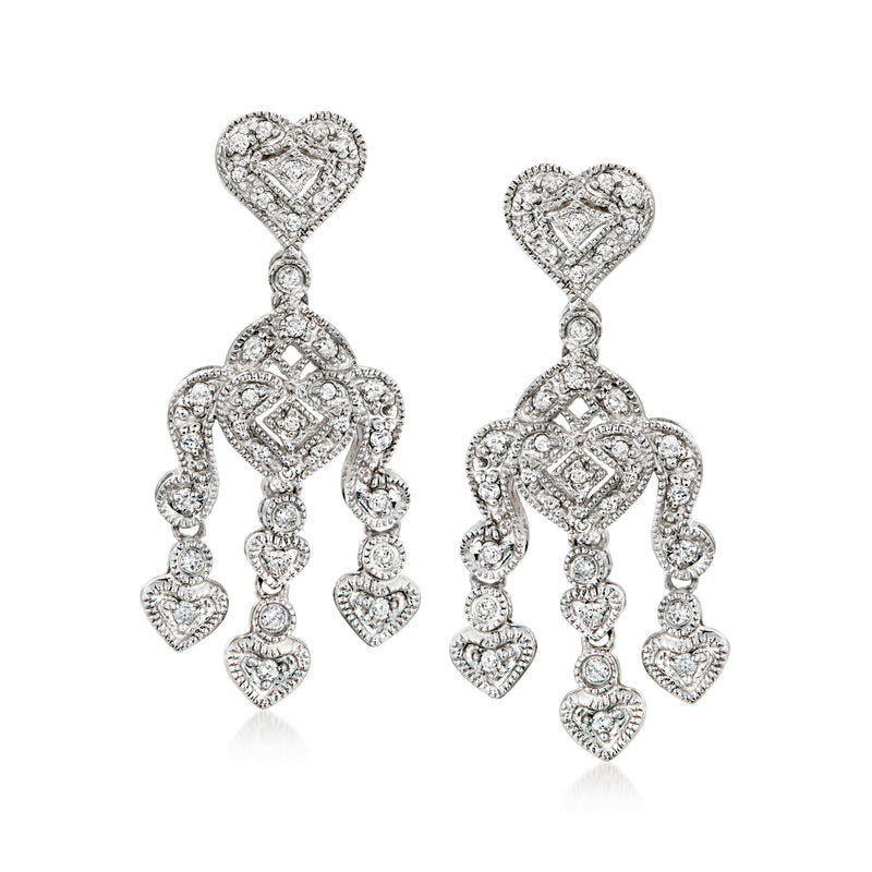 Diamond heart chandelier earrings in 14kt white gold