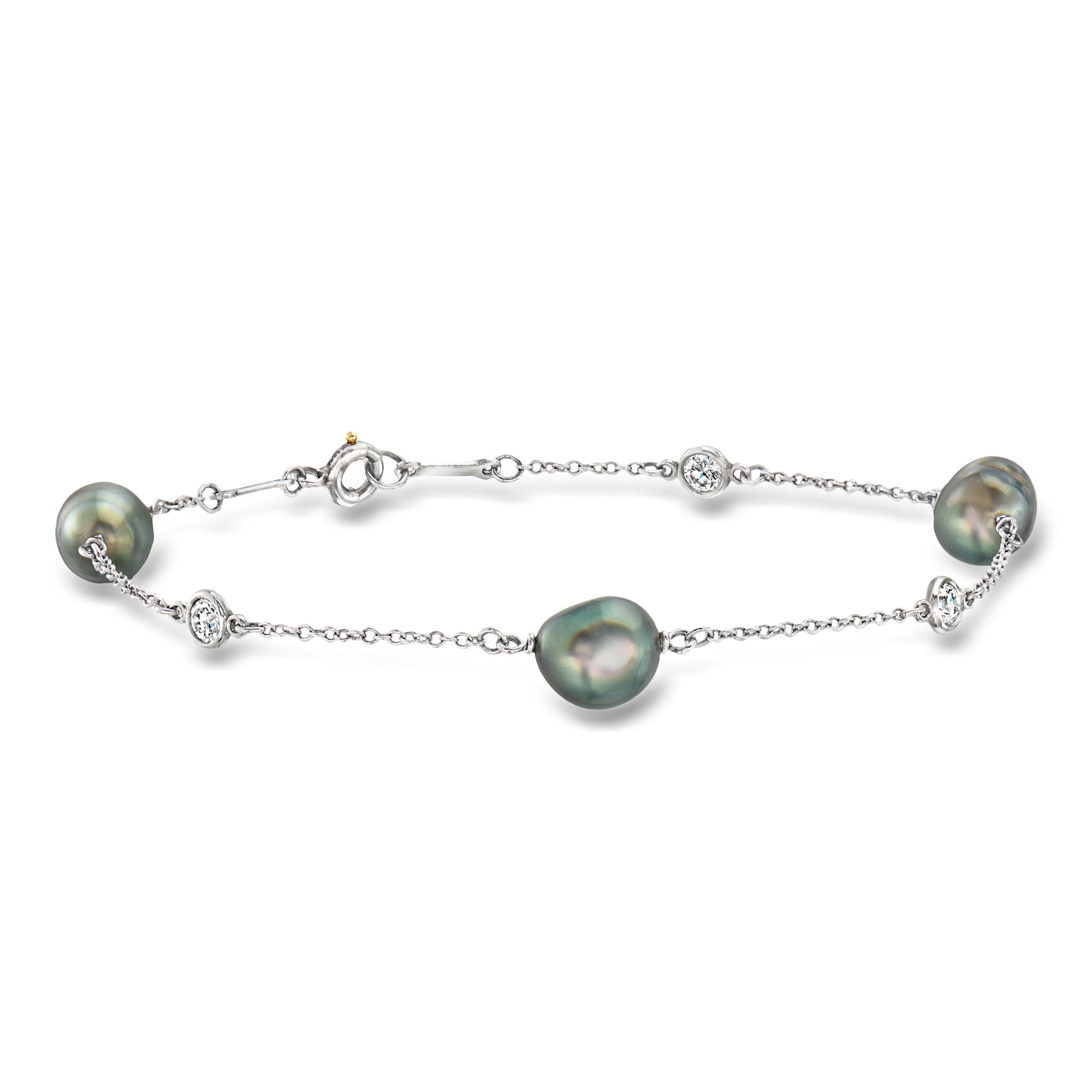 C. 1990 Vintage Tiffany Jewelry 7x6mm Cultured Black Pearl and .25 ct.