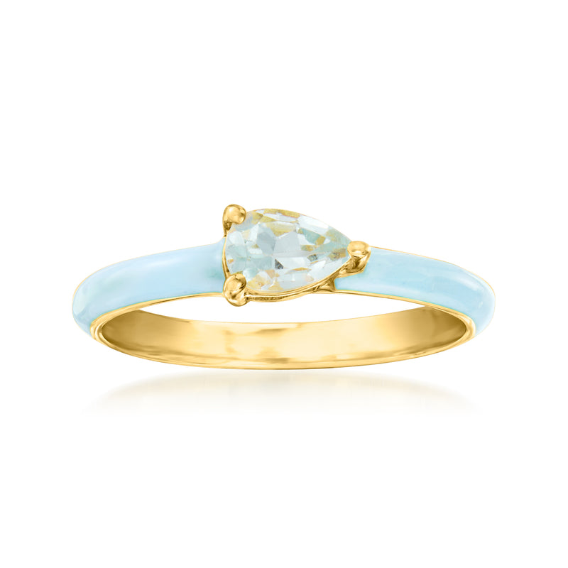 18kt gold over sterling ring with oval aquamarine-like stone and pastel blue enamel band
