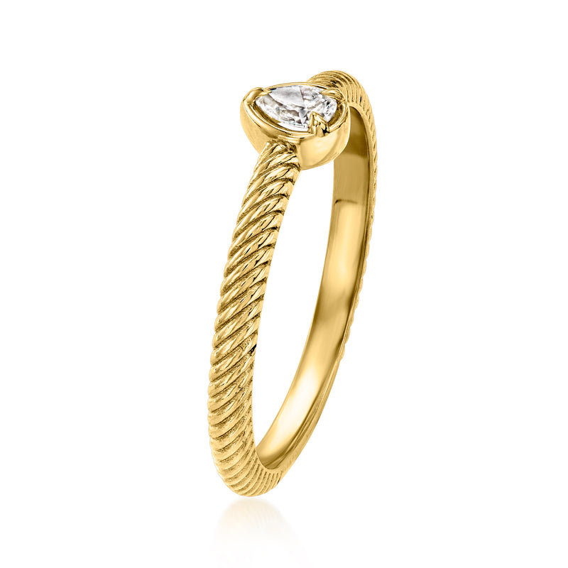 Gold braided band ring with pear-shaped diamond bezel