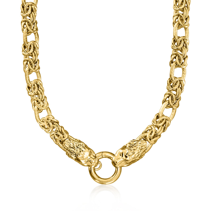 Gold-plated lion-head Byzantine chain necklace with clasp