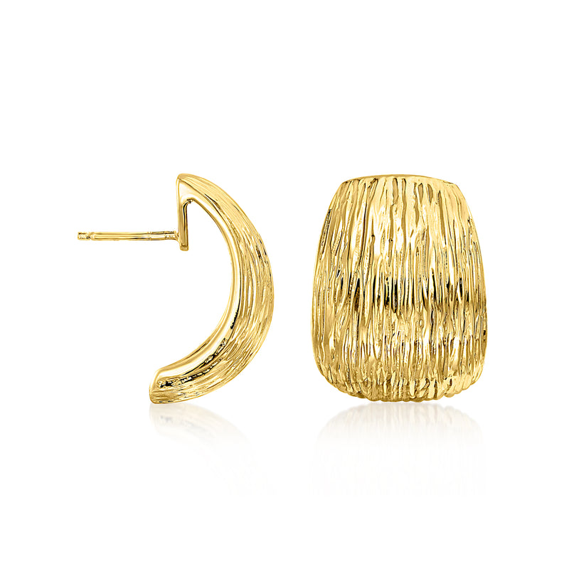 Textured yellow-gold hoop earrings with C-shaped design