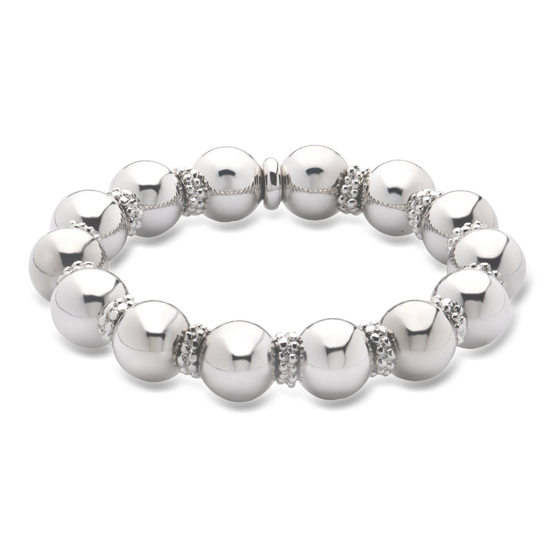 Sterling silver-plated bead stretch bracelet with shiny round beads and spacer details