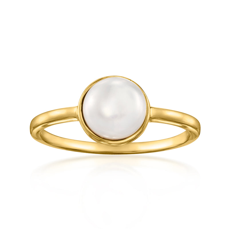 Gold over sterling ring with round white cultured pearl center
