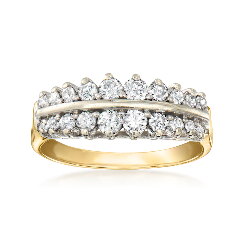 Two-row diamond ring in 14kt yellow gold with round stones across two rows