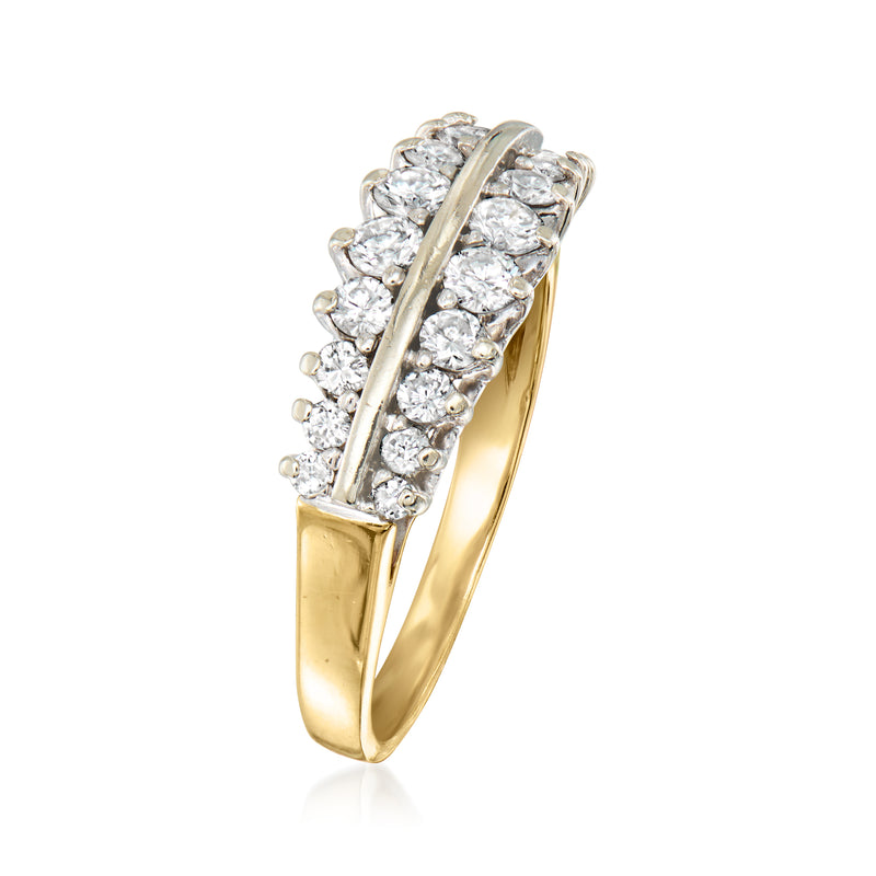 C. 1990 Vintage 1.50 ct. t.w. Diamond Two-Row Ring in 14kt Yellow Gold. Size 8.25