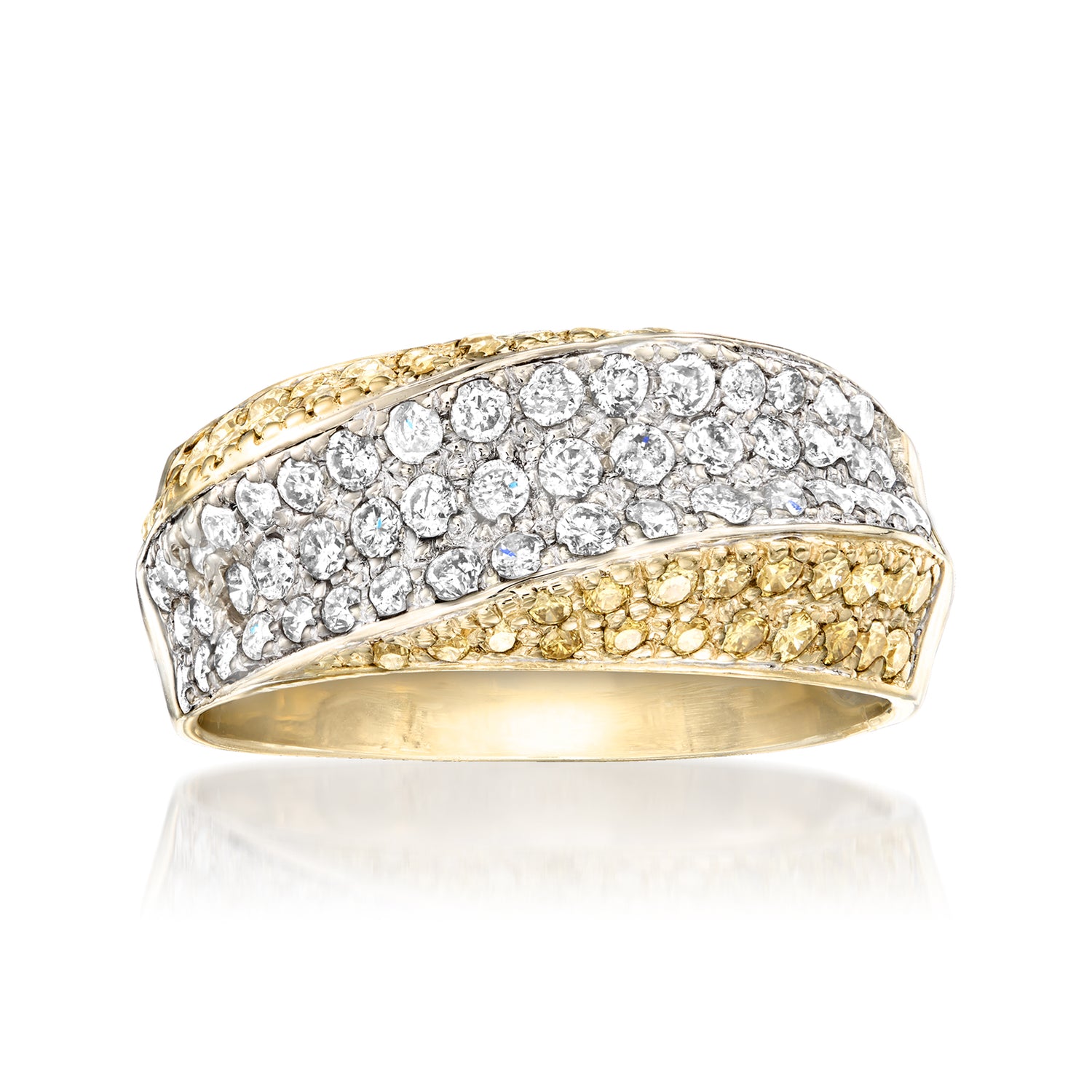 C. 1990 Vintage 1.60 ct. t.w. White and Yellow Diamond Band Ring in 18kt Yellow Gold