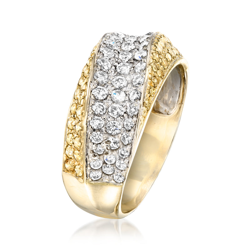 Vintage 18kt yellow gold diamond band ring with white and yellow diamonds