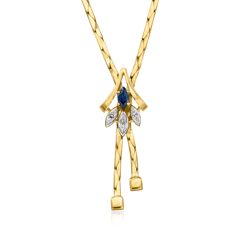 14kt yellow gold sapphire and diamond pendant necklace with blue center stone