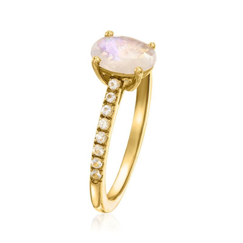 Moonstone birthstone ring in gold over sterling with pavé stones