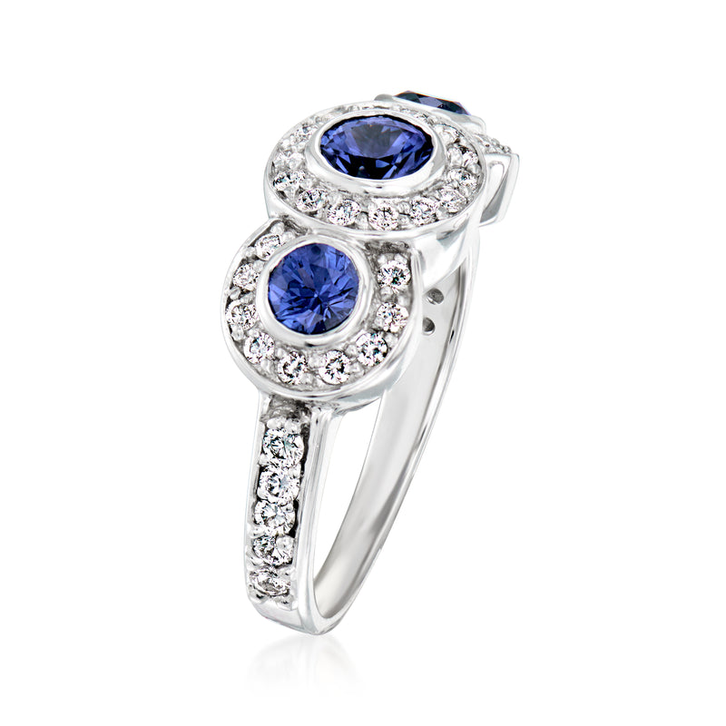 Oval sapphire and diamond ring in 14kt white gold, side view
