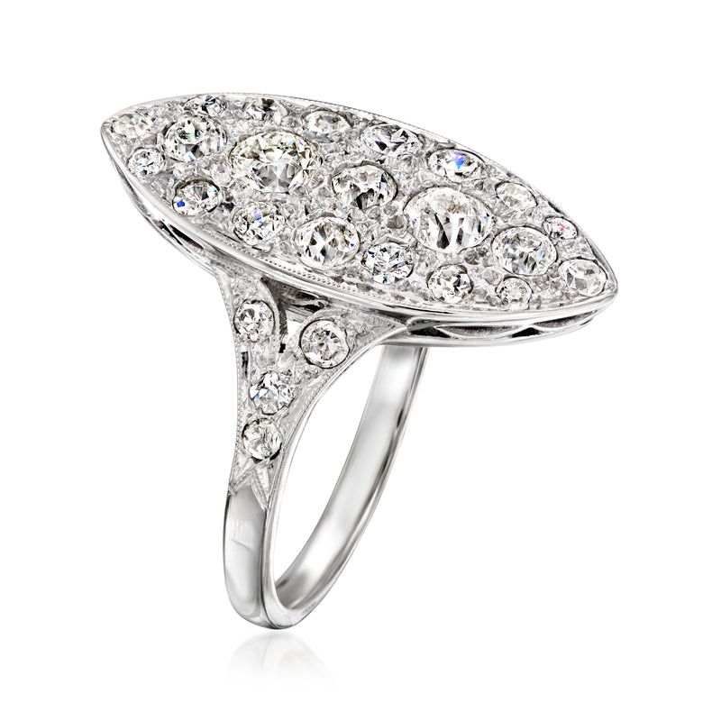 Side view marquise diamond cluster ring with high prong setting, 14kt white gold band