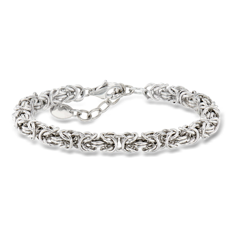 Italian rhodium-plated Byzantine bracelet with silver chain links and lobster clasp