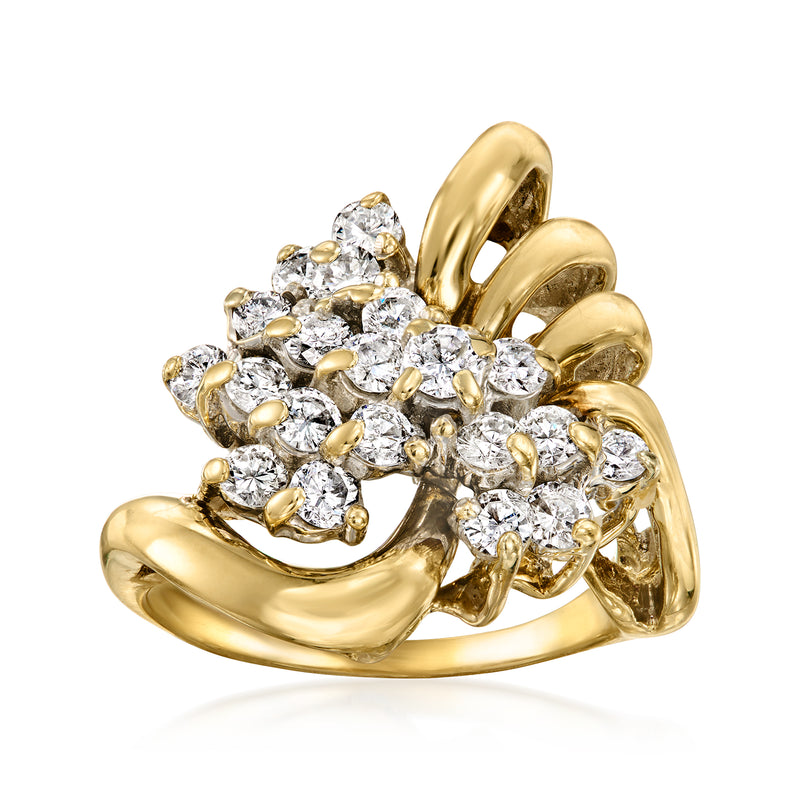 14kt yellow gold diamond cluster ring with scalloped prong setting