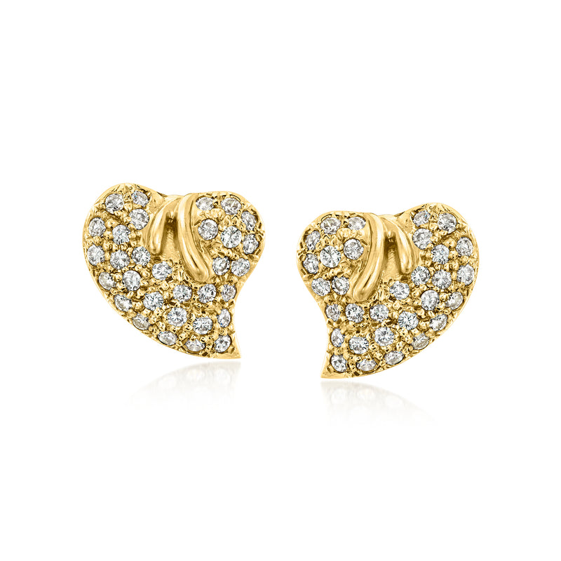 Vintage 14kt yellow gold diamond heart post earrings, pair