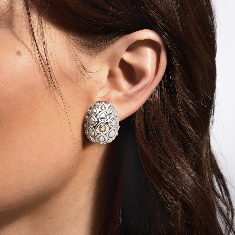 Sterling silver teardrop-pattern earrings with yellow gold teardrop insets