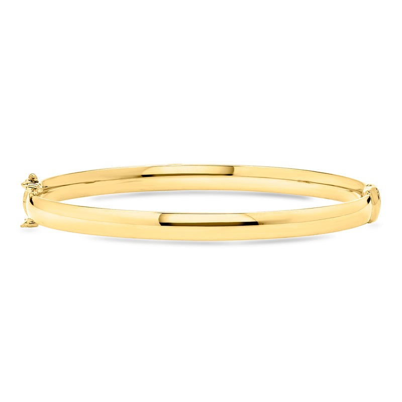 Yellow gold bangle bracelet with hinged oval shape and small end links