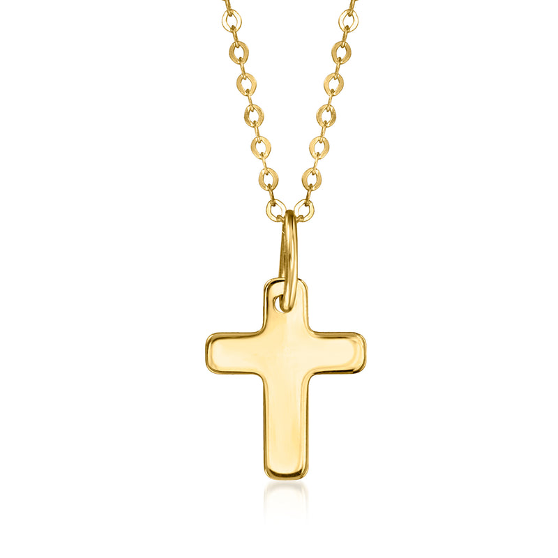 10kt yellow gold cross charm on linked chain with hanging bail