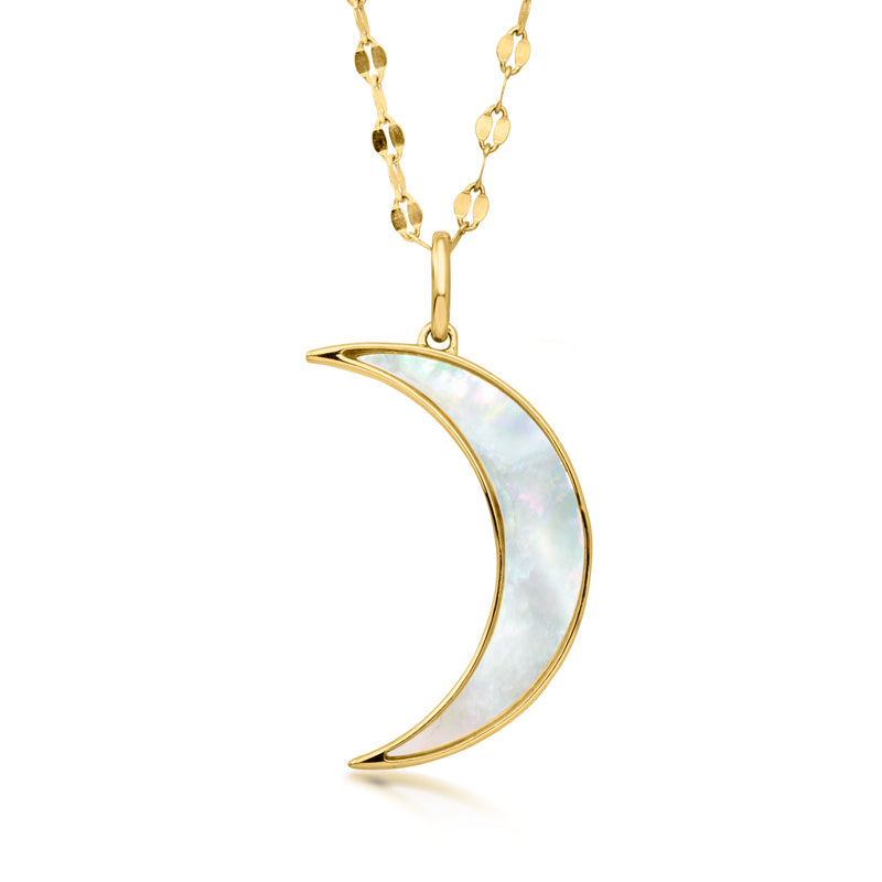 Mother-of-Pearl, .20 ct. t.w. Iolite and .10 ct. t.w. White Topaz Reversible Moon Pendant Necklace in 18kt Gold Over Sterling. 18"