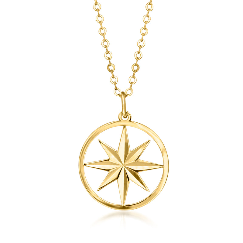 10kt yellow gold necklace with circular north star pendant and link chain