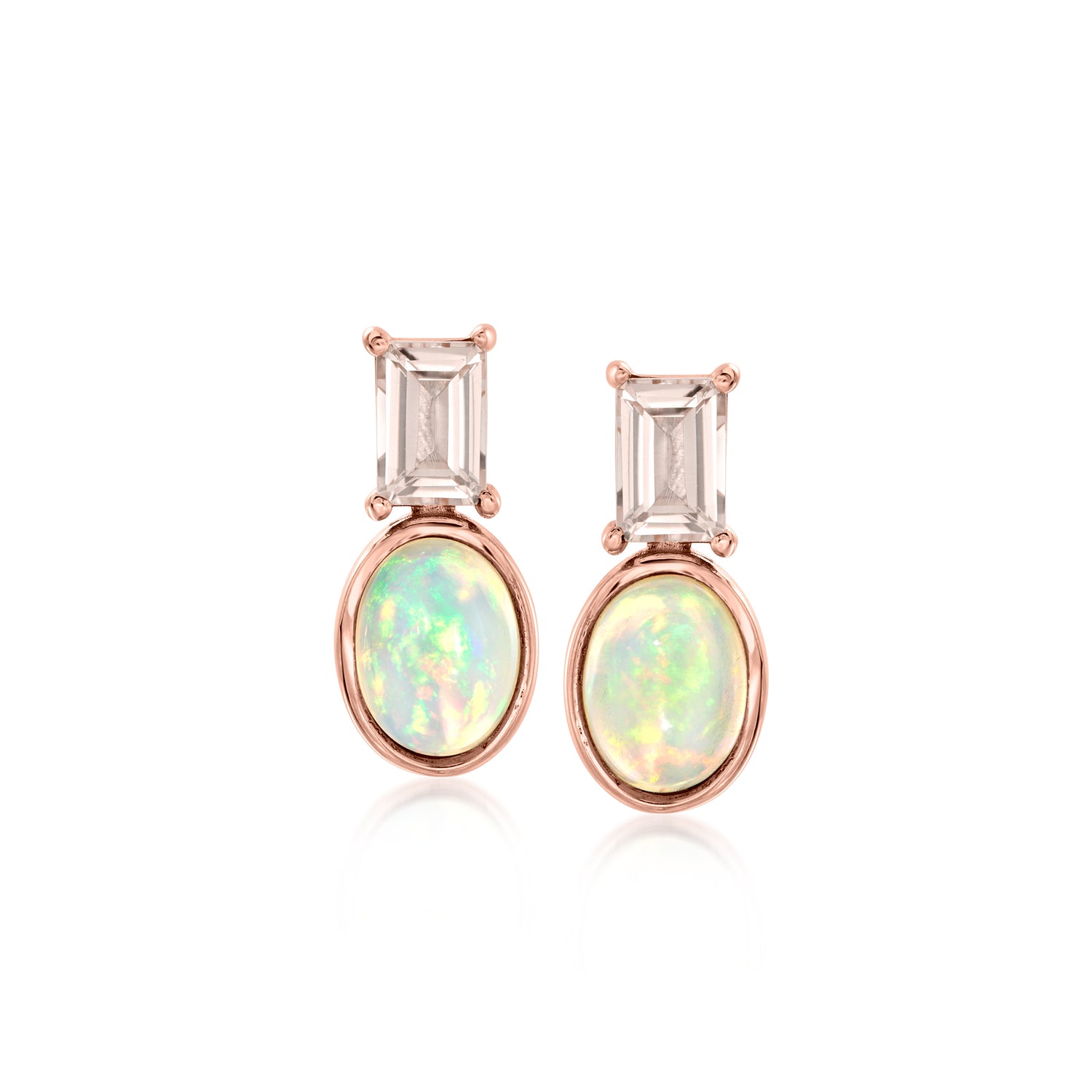 Opal and 1.10 ct. t.w. Morganite Earrings in 18kt Rose Gold Over Sterling