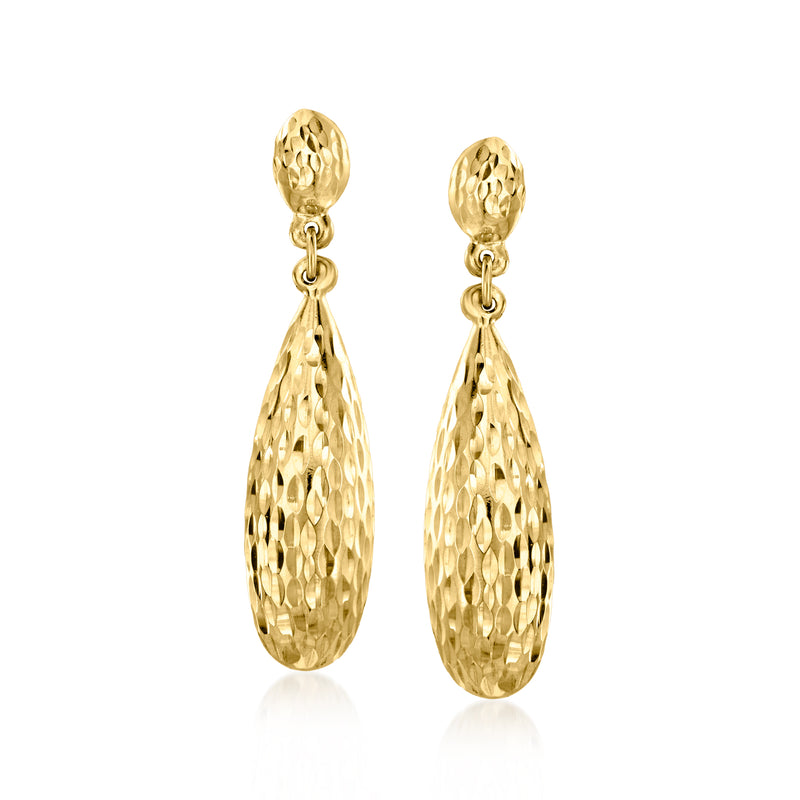 Vintage 14kt yellow gold textured teardrop drop earrings