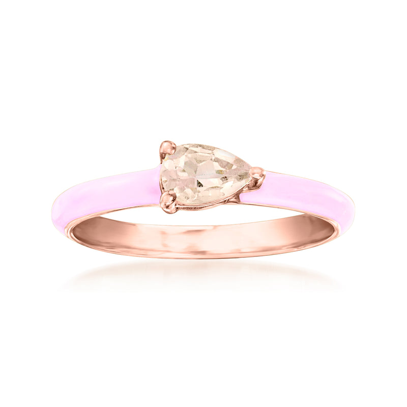 Rose gold morganite ring with pastel pink enamel band and oval gemstone setting