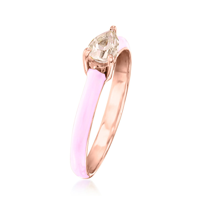 Rose gold morganite engagement ring with pastel pink enamel inlay and oval stone