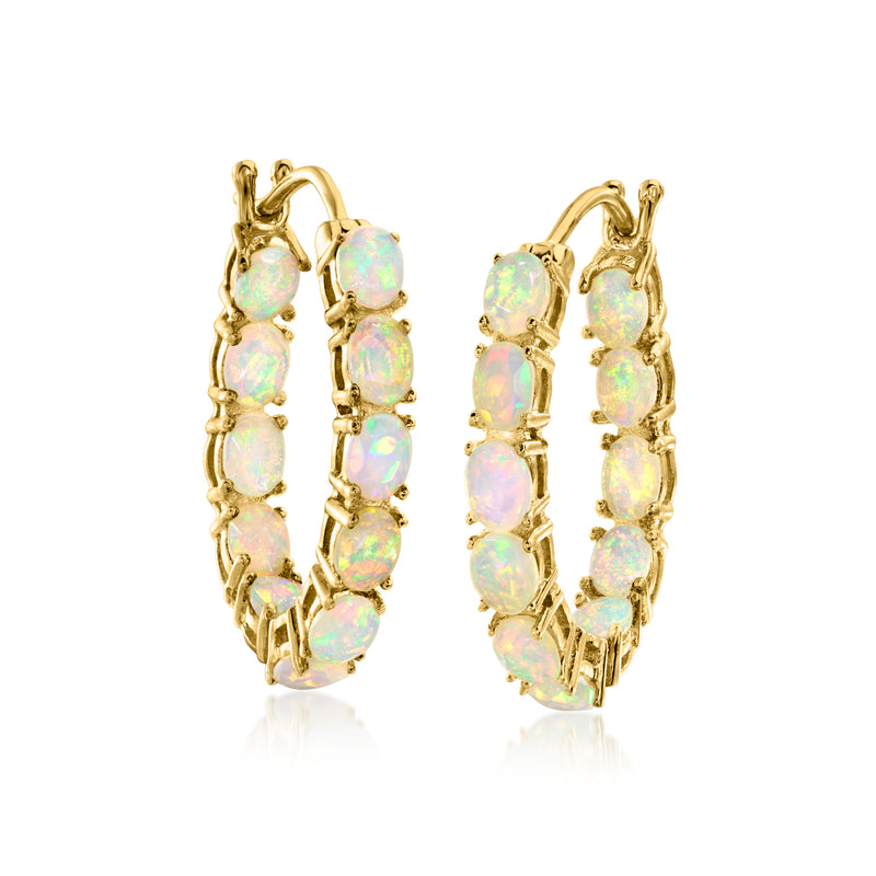 Opal hoop earrings in 18kt gold over sterling, pair