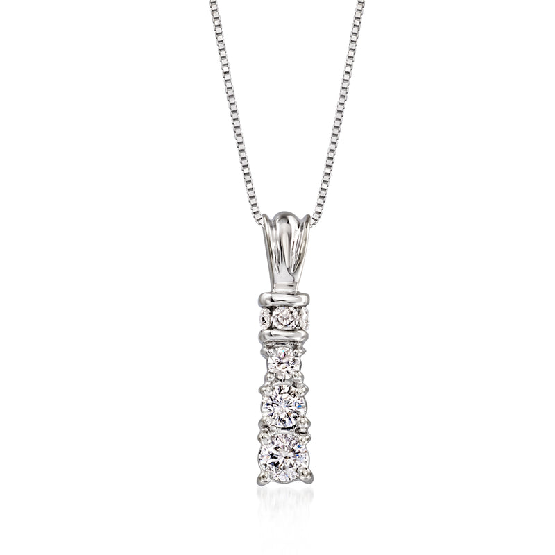 White gold linear diamond pendant necklace with stacked diamond drop