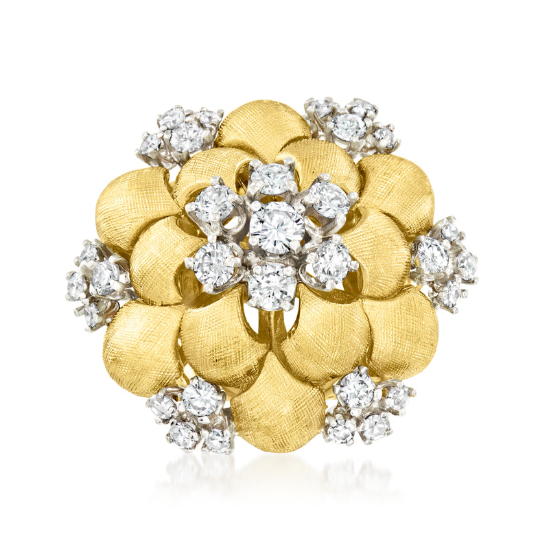 14kt yellow gold diamond flower ring with round brilliant stones in clustered bloom