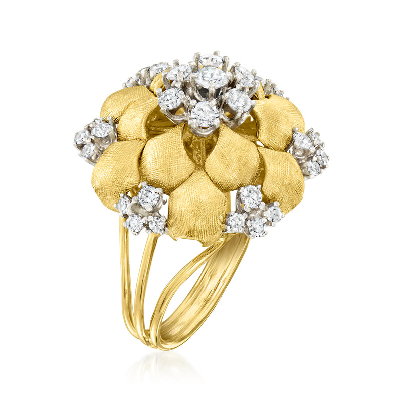 Clustered diamond flower ring in 14kt yellow gold with split-shank band