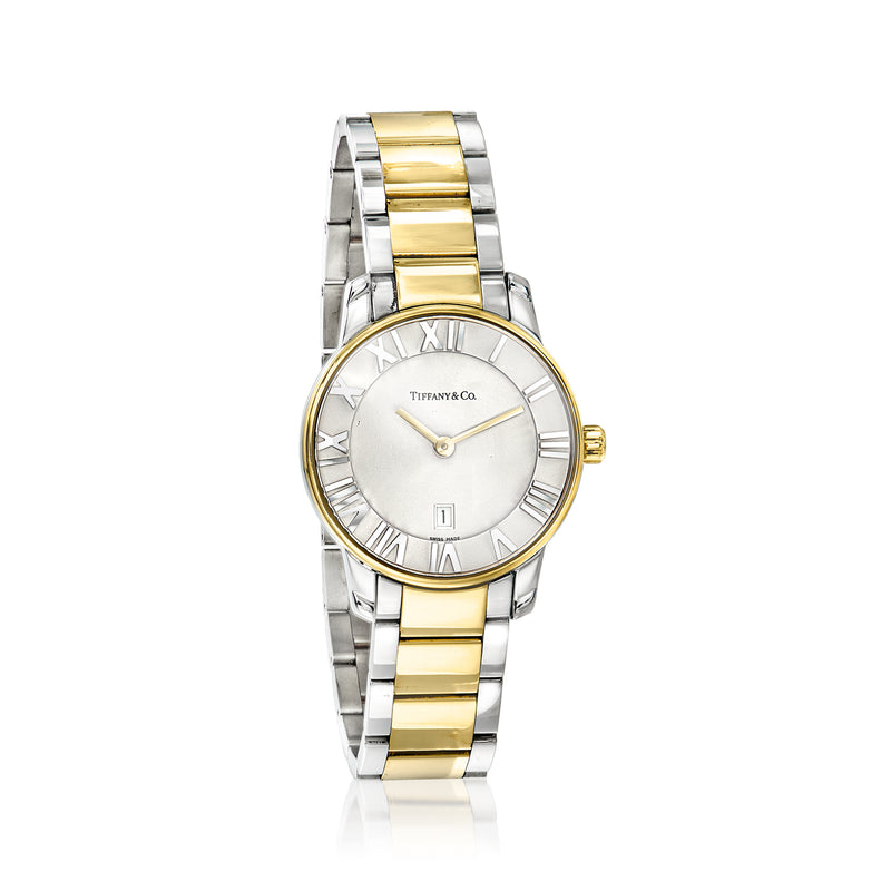 C. 2000 Vintage Tiffany Jewelry Women's 27mm 18kt Yellow Gold-Plated and Stainless Steel Watch. 7"