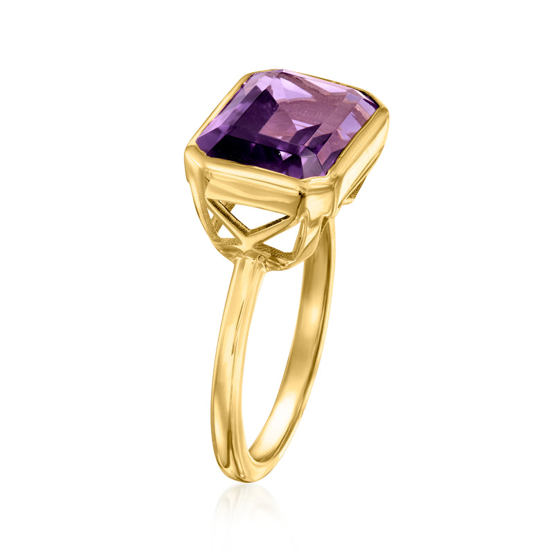 Gold east-west amethyst ring with openwork split shank